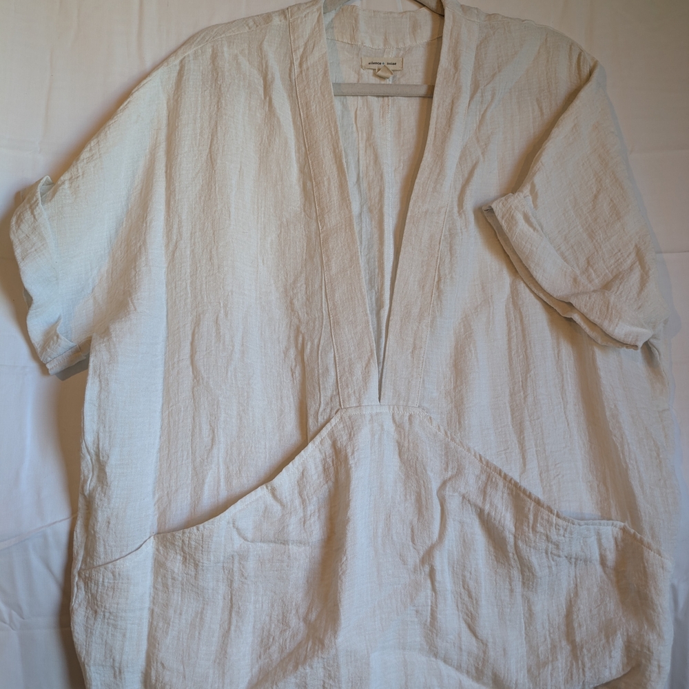 Silence+Noise Linen Ivory V-Neck Tunic W/Pockets Vacation Beach Peasant Sz:M